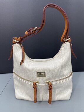 Dooney & Bourke Dillen Shoulder Bag Purse White Pebbled Leather Double Pocket